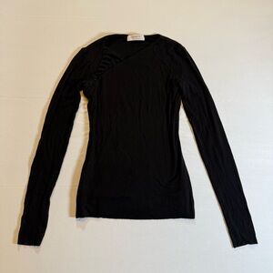 Bailey 44 Black Asymmetrical Rushed Long Sleeve Top Size XS